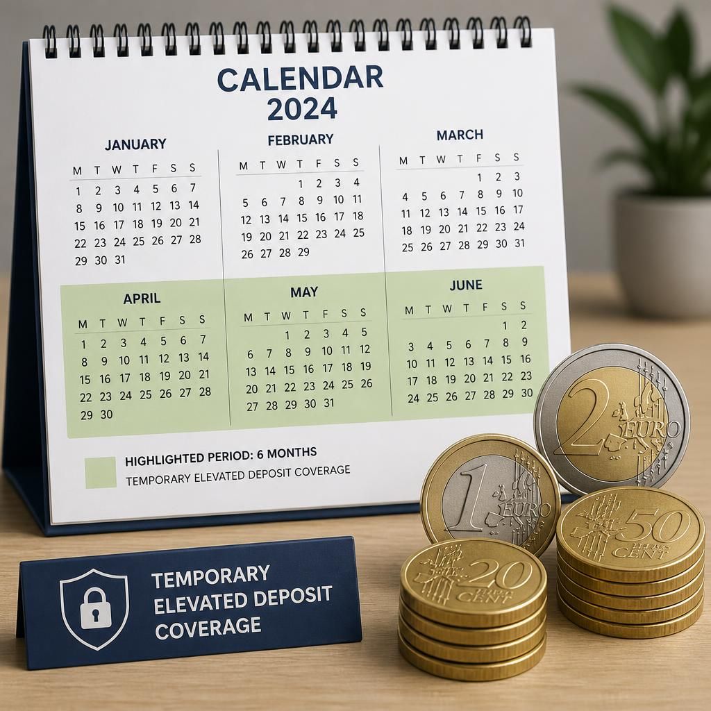 Calendario con seis meses marcados y monedas representando cobertura ampliada temporal