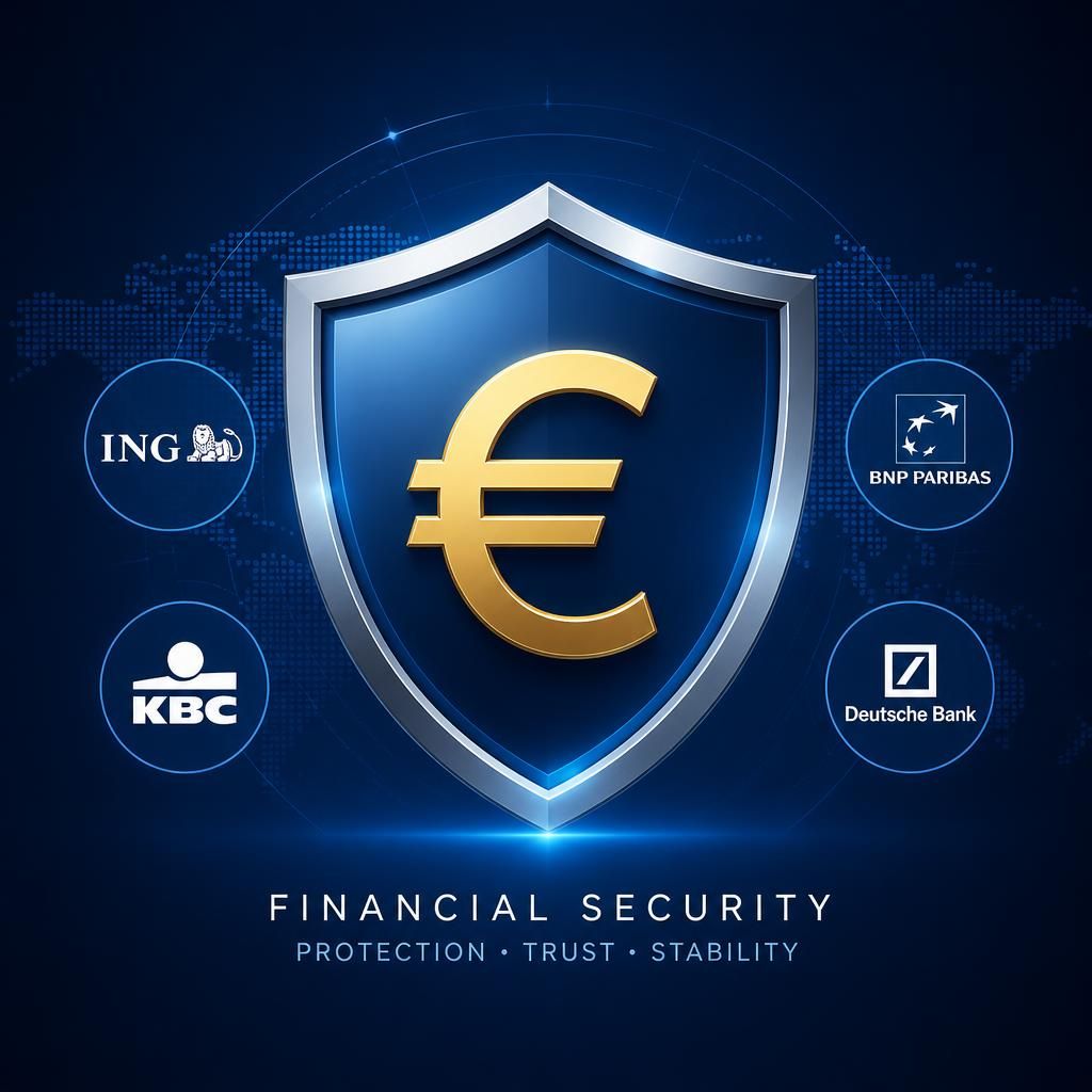 Gráfico de escudo de protección financiera con símbolo del euro sobre fondo azul oscuro