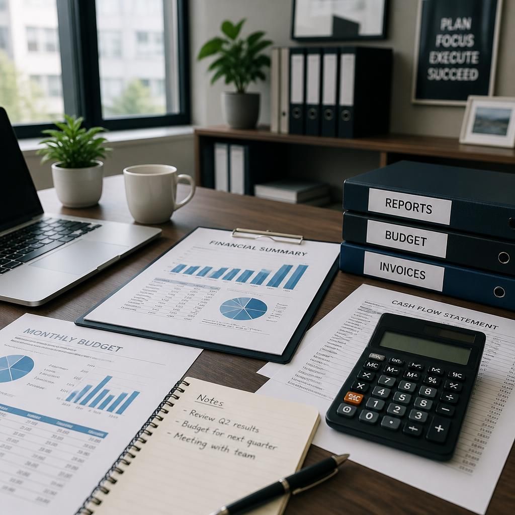 Documentos financieros y calculadora en una oficina